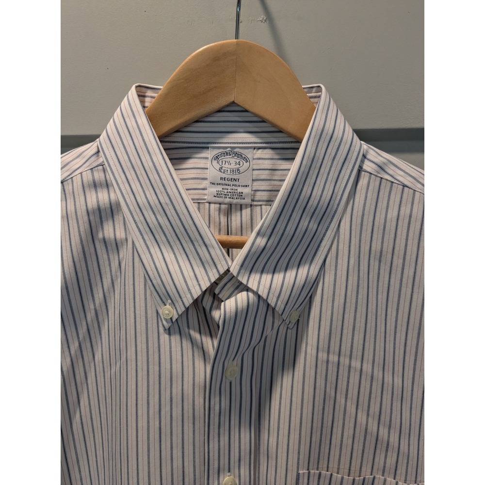 Brooks Brothers Regent Stripe Long Sleeve Polo‎ Shirt 17 1/2-34 Non Iron